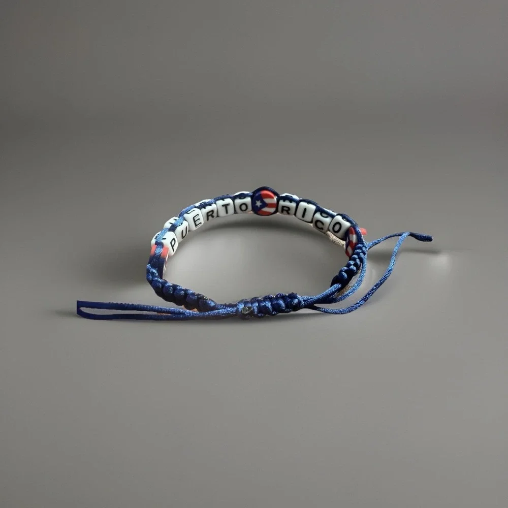 Puerto Rico Letters Unisex Macrame Bracelet Flag Beads Red Blue Black Adjustable